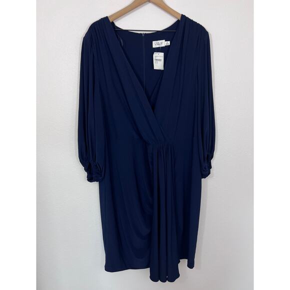 Eliza J Navy Draped Surplice Cocktail Dress | Size 20W NWT - Picture 1 of 8